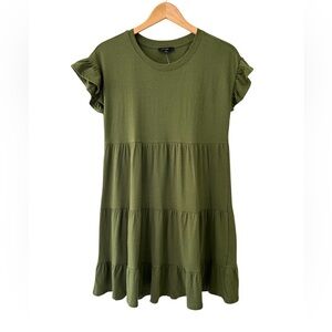 J. Crew women’s tiered dress broken in jersey XS safari olive green cotton NWT